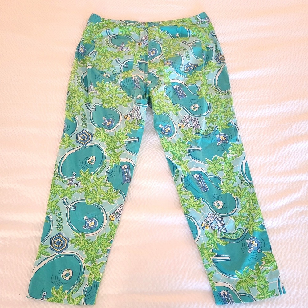 Lilly Pulitzer Pants Womens 10 Blue Green Poolside Palm Tree Crop Straight Leg - Picture 3 of 15